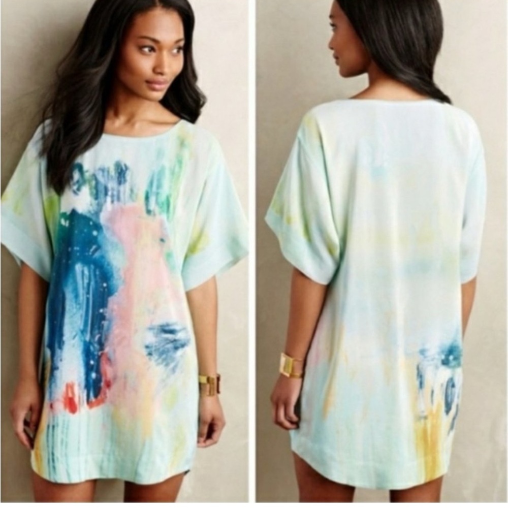 Maeve Anthropologie shift dress pure Silk size S summer lunch cruise